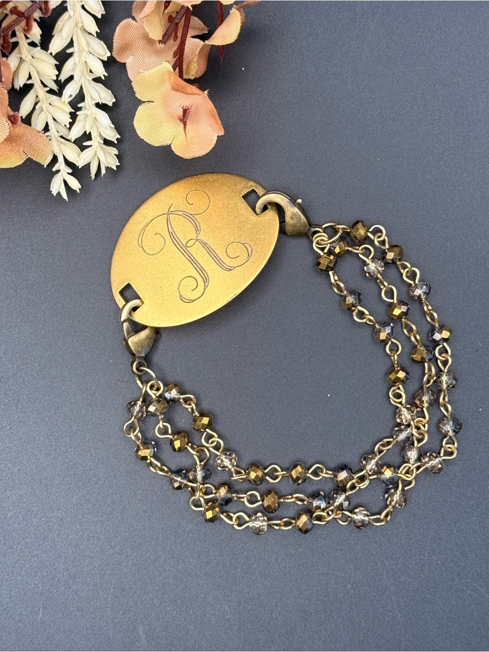 Monogrammed Gold-Tone 'R' Multi-Strand Bracelet